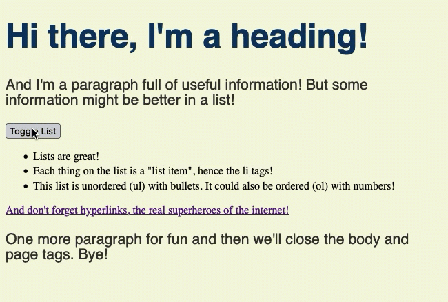 Animated gif showing the a small piece of content being toggled between visible and hidden using simple javascript.